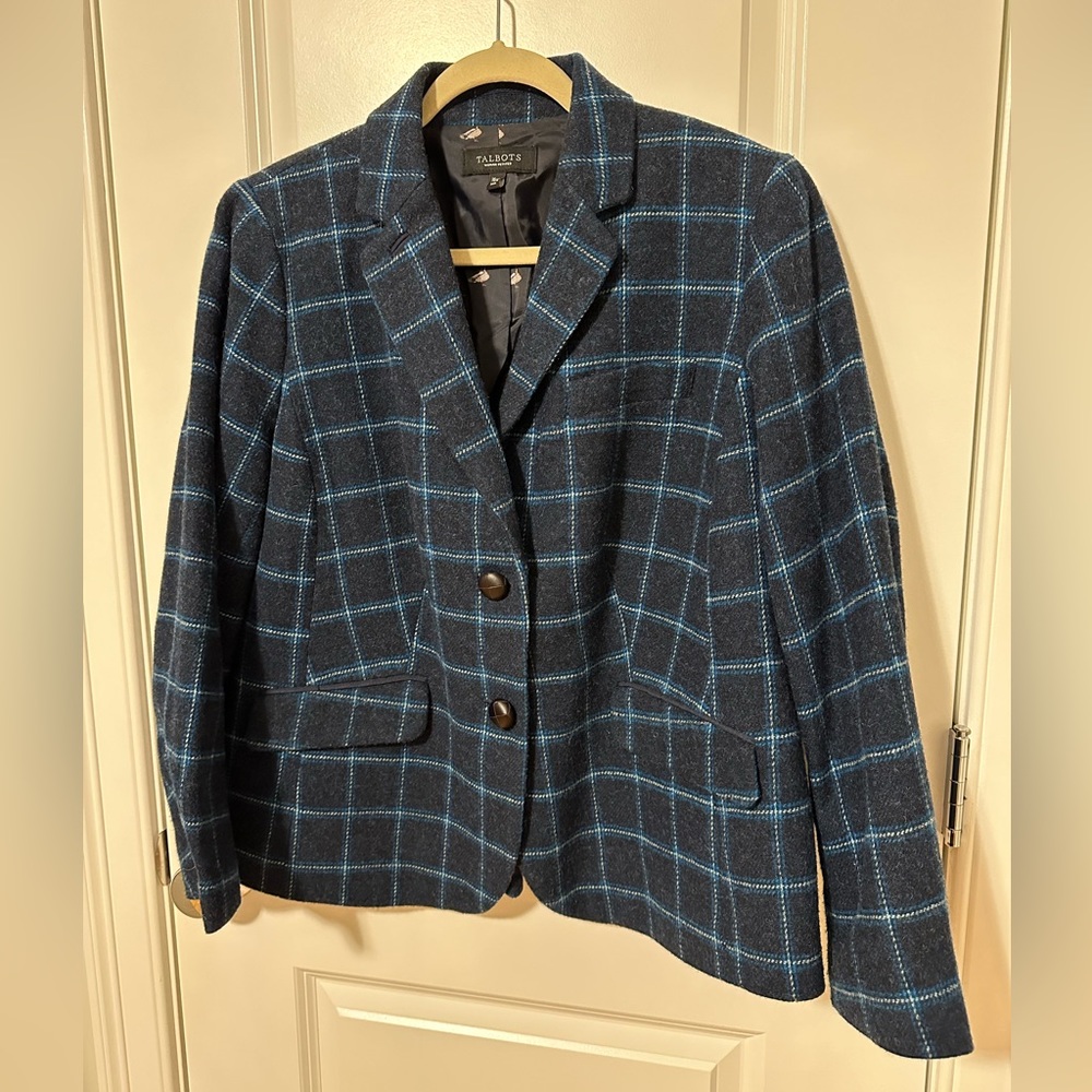 Talbots Wool Blue Plaid Blazer